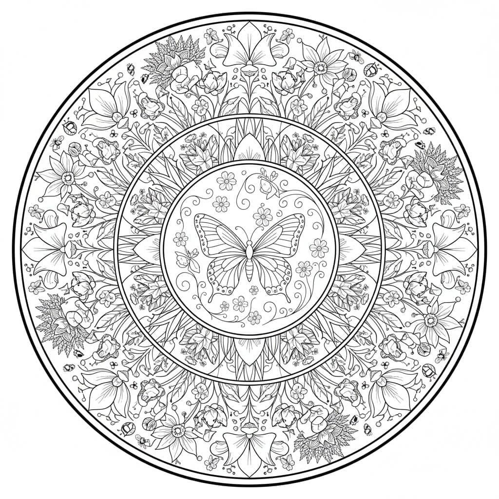 Butterfly Garden Nature Mandala Template Mandalas
