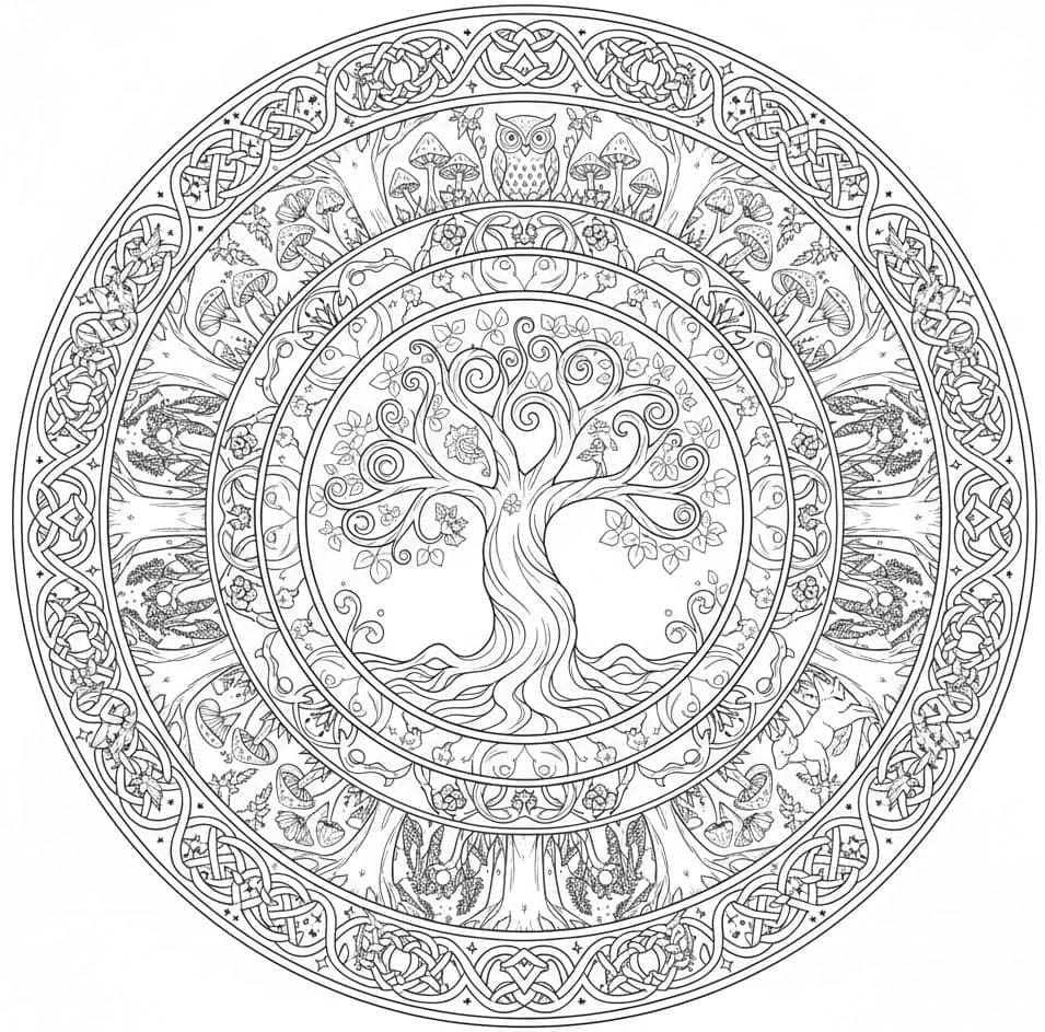 Celtic Tree of Wisdom Nature Mandala Template Mandalas