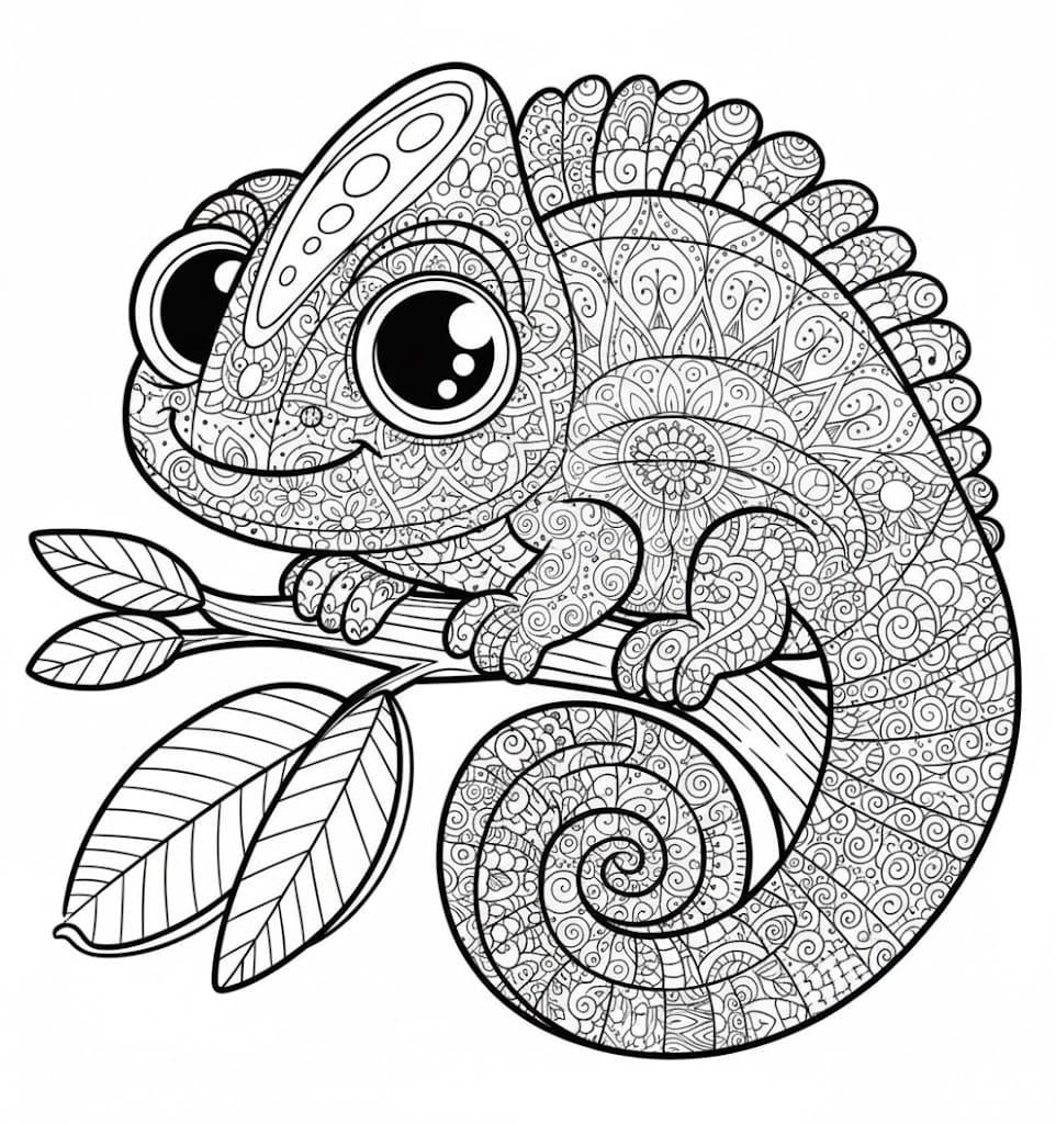 Chameleon Cute Mandala Coloring Page Mandalas