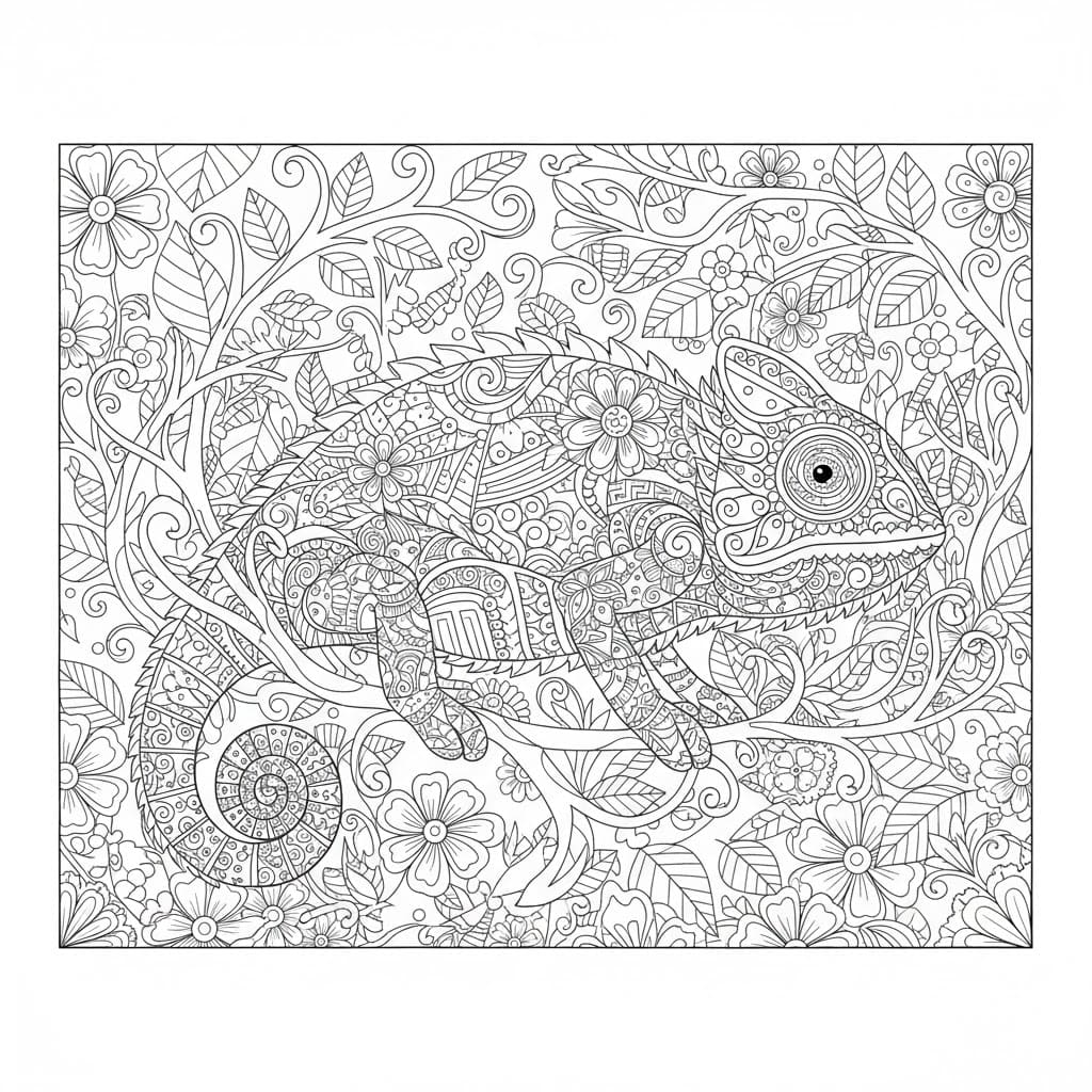 Chameleon Hiding in Bushes Mandala Coloring Page Mandalas