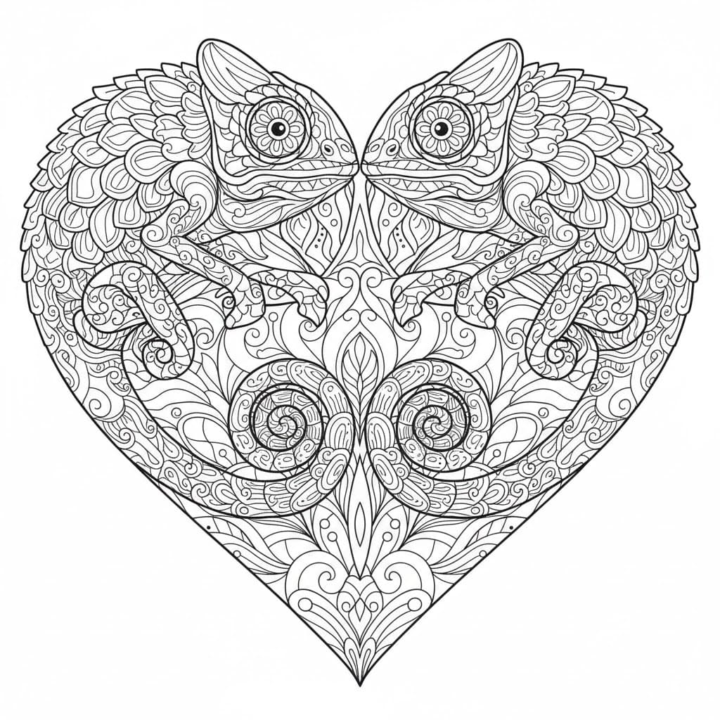 Chameleon Love Couple Mandala Coloring Page Mandalas