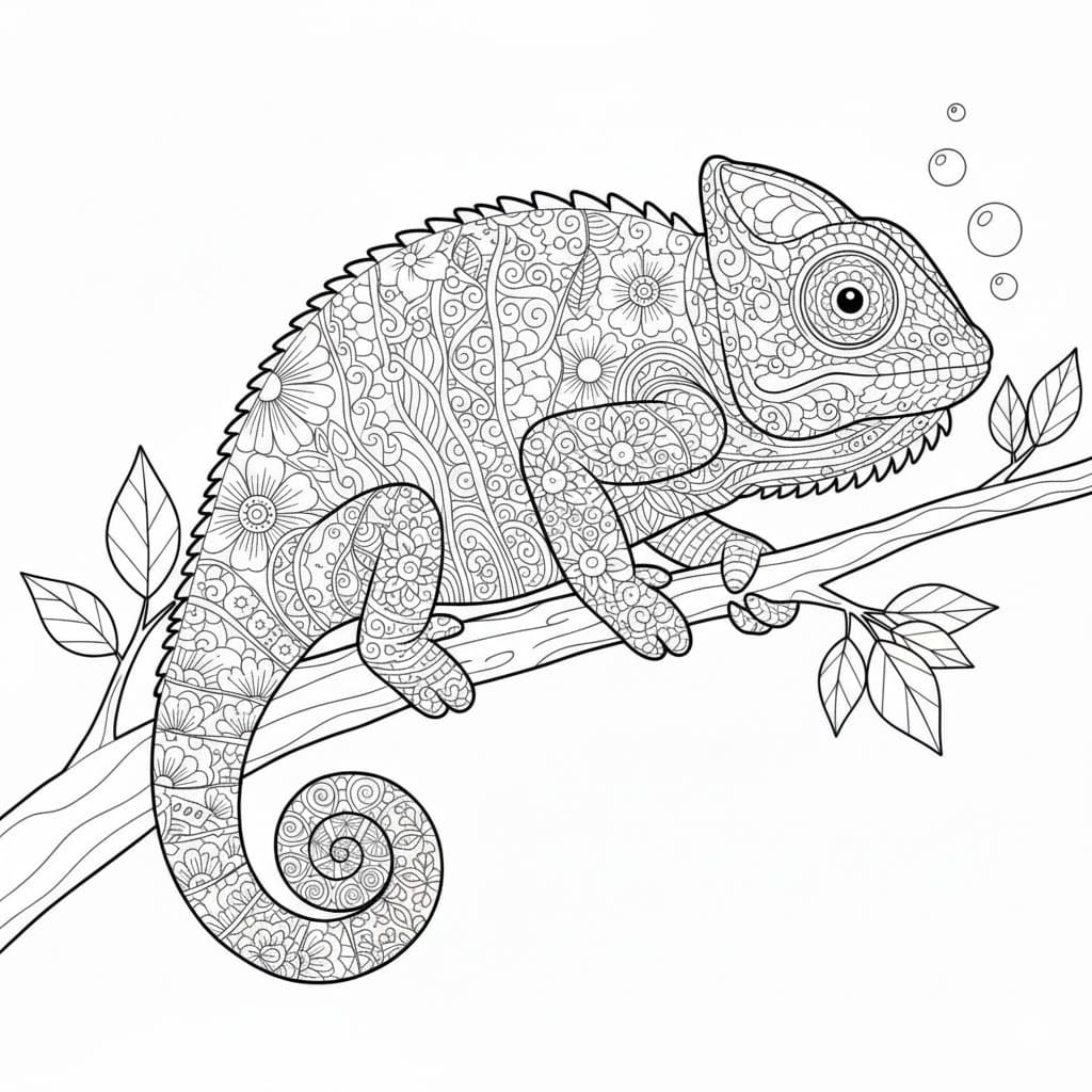 Chameleon with Flower Design Mandala Coloring Page Mandalas