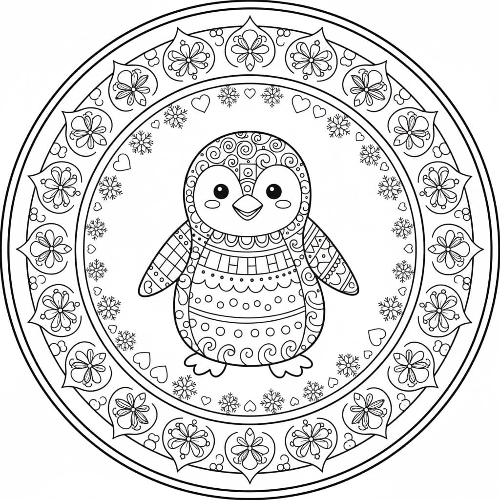 Charming Winter Penguin Mandala Coloring Page Mandalas