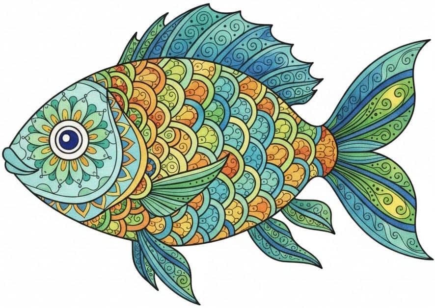 Colorful Scale Fish Zen Mandala Template Mandalas