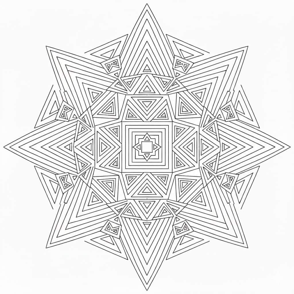 Concentric Triangle and Star Geometric Mandala Template Mandalas