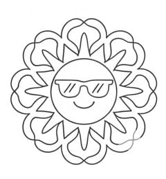 Cool Sunglasses Sun Flower Mandala Coloring Page. Mandalas