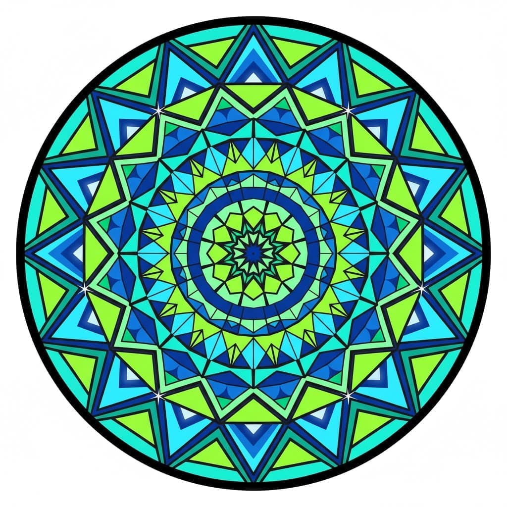 Cool Tones Geometric Starburst Mandala Template Mandalas