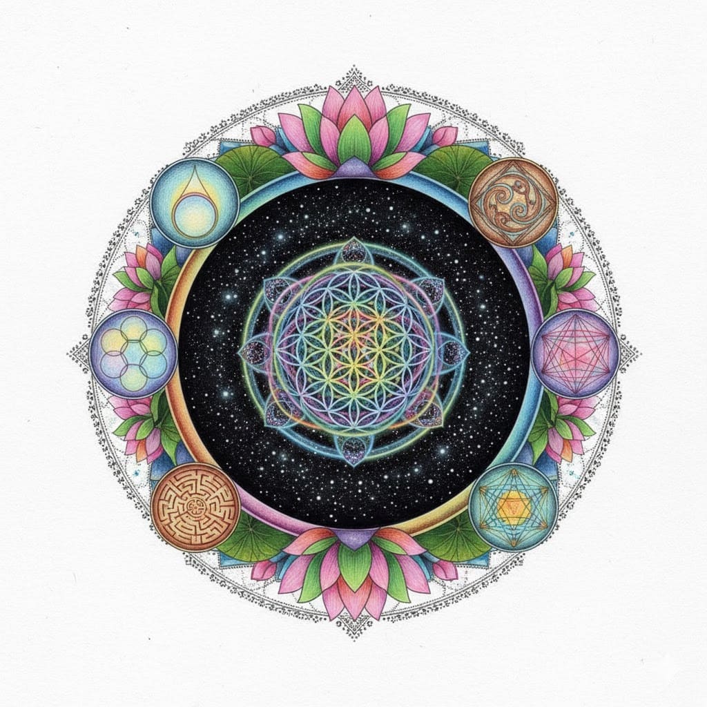 Cosmic Flower of Life Sacred Geometry Mandala Template Mandalas