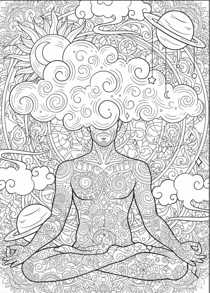 Cosmic Meditation Coloring Psychedelic Mandala Template Mandalas