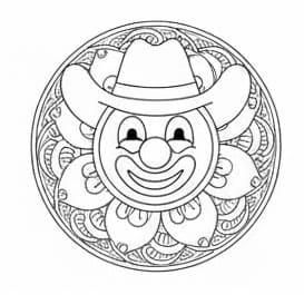 Cowboy Clown Face Mandala Coloring Page. Mandalas