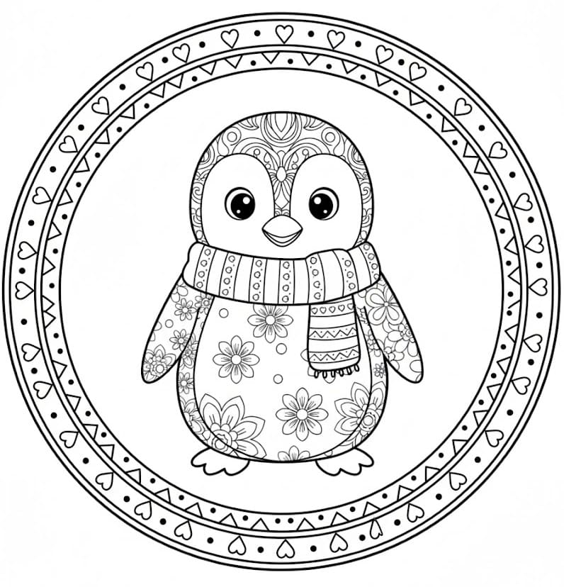 Cozy Floral Penguin Mandala Coloring Page Mandalas