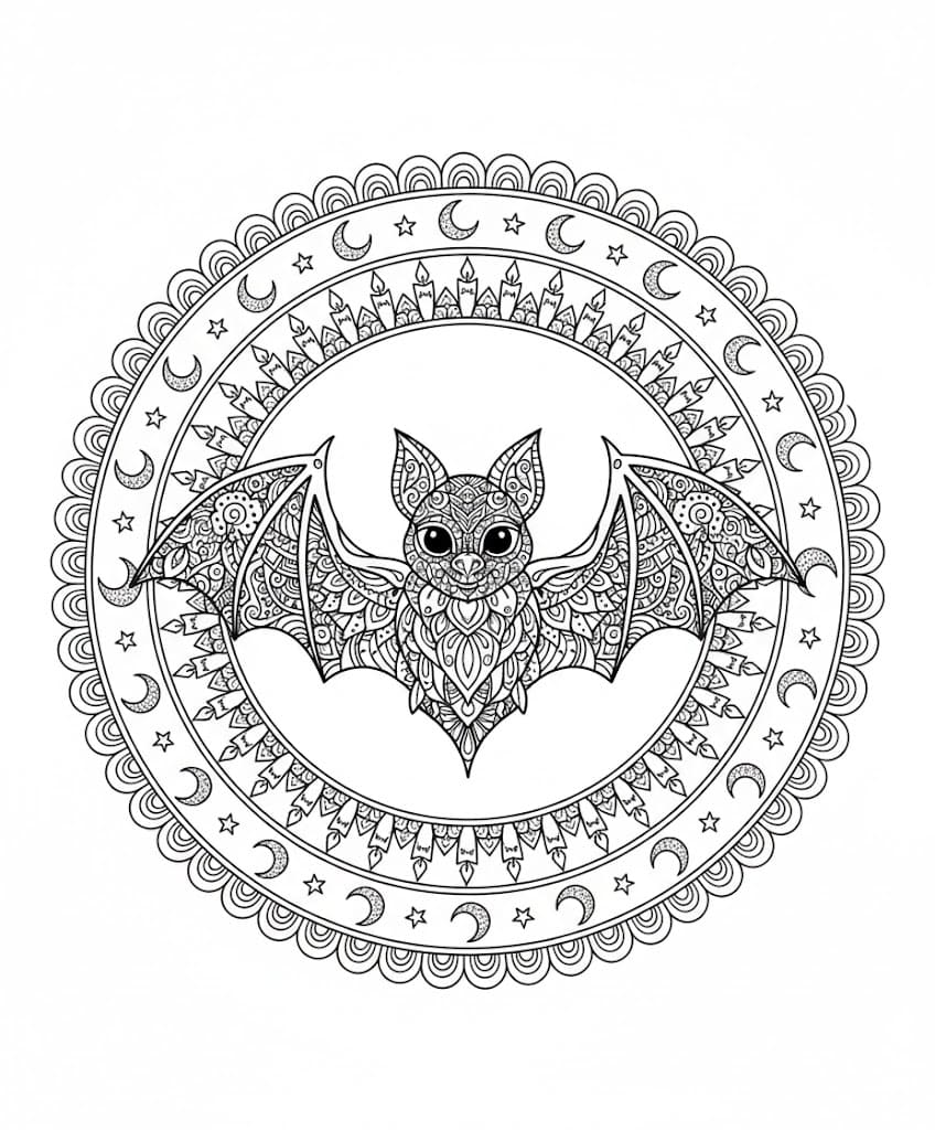 Crescent Bat Mandala Coloring Page Mandalas