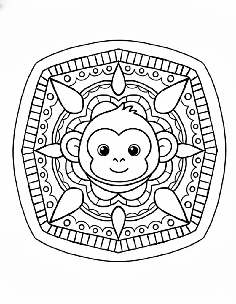 Cute Monkey Face Animal Mandala Coloring Page Mandalas