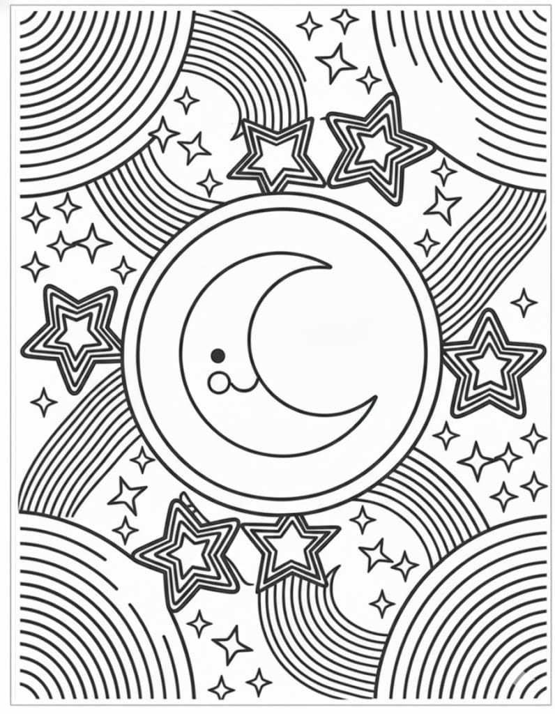 Cute Moon and Stars Mandala Coloring Page Mandalas