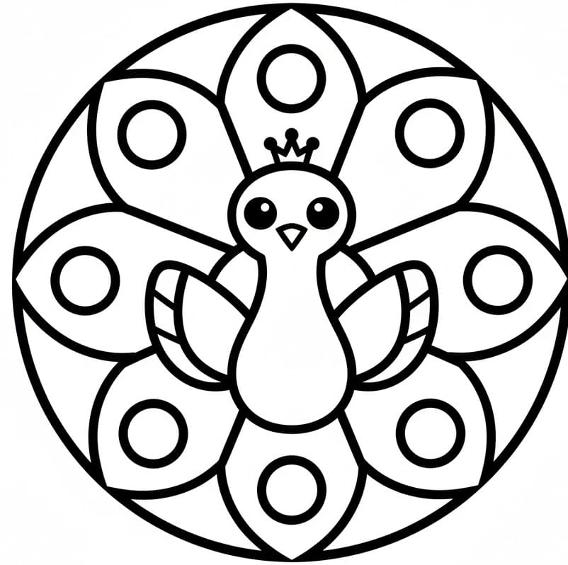 Cute Peacock Simple Mandala Coloring Page Mandalas