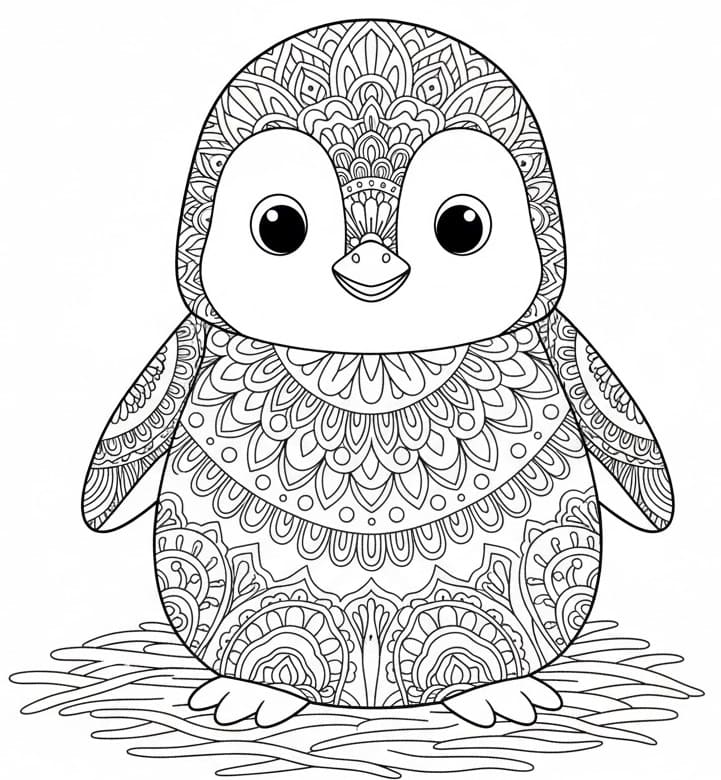 Cute Penguin Mandala Coloring Page Mandalas