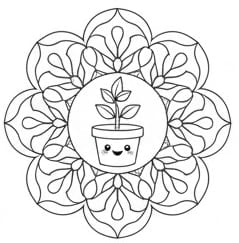 Cute Potted Plant Nature Mandala Coloring Page Mandalas