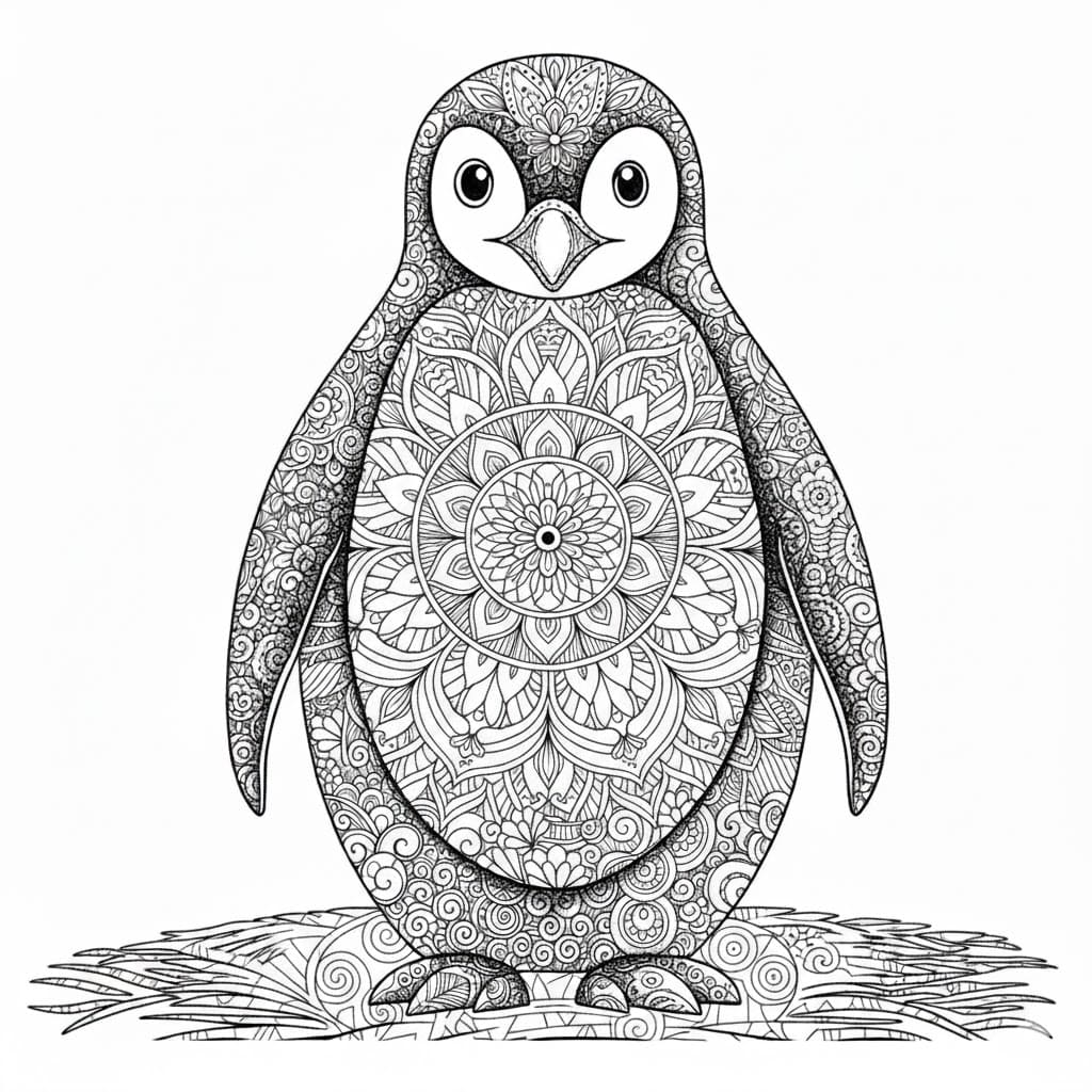 Detailed Baby Penguin Mandala Coloring Page Mandalas