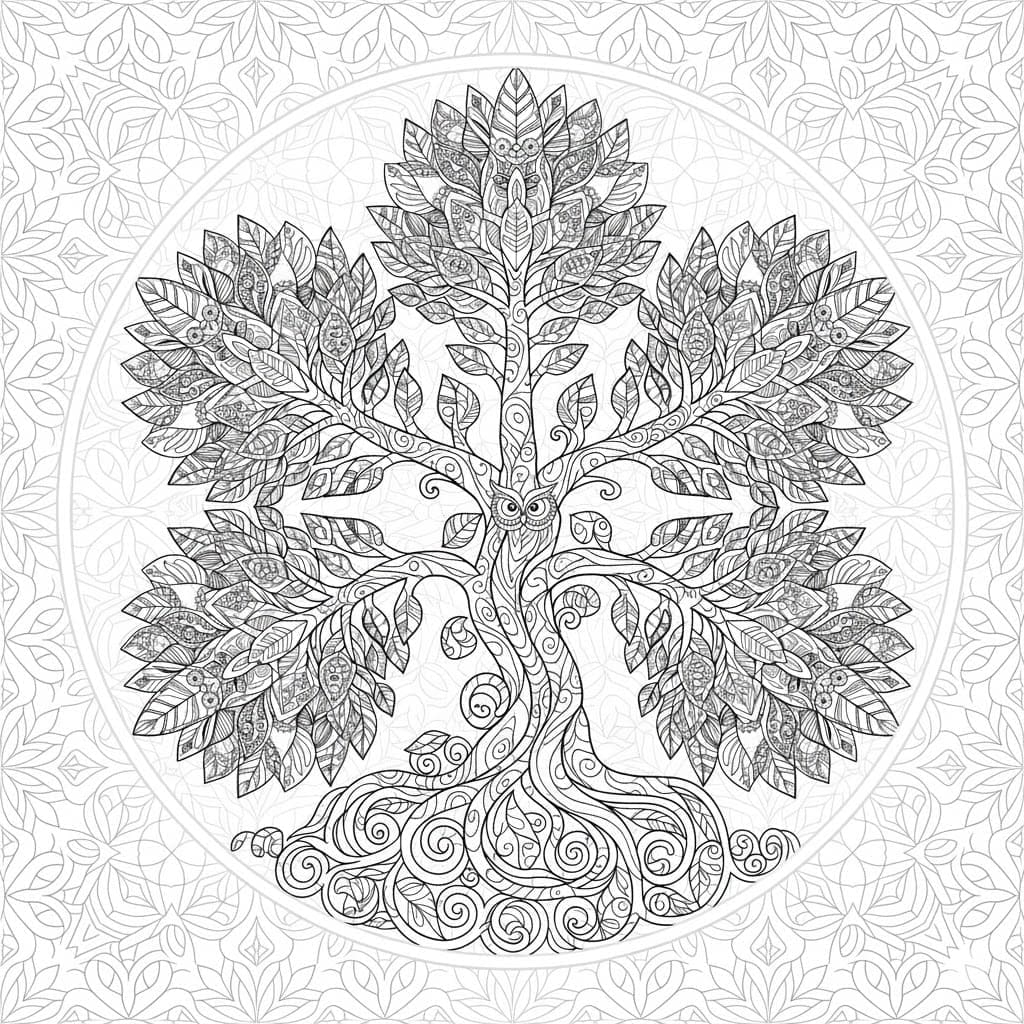 Detailed Branching Tree Of Life Mandala Coloring Page Mandalas