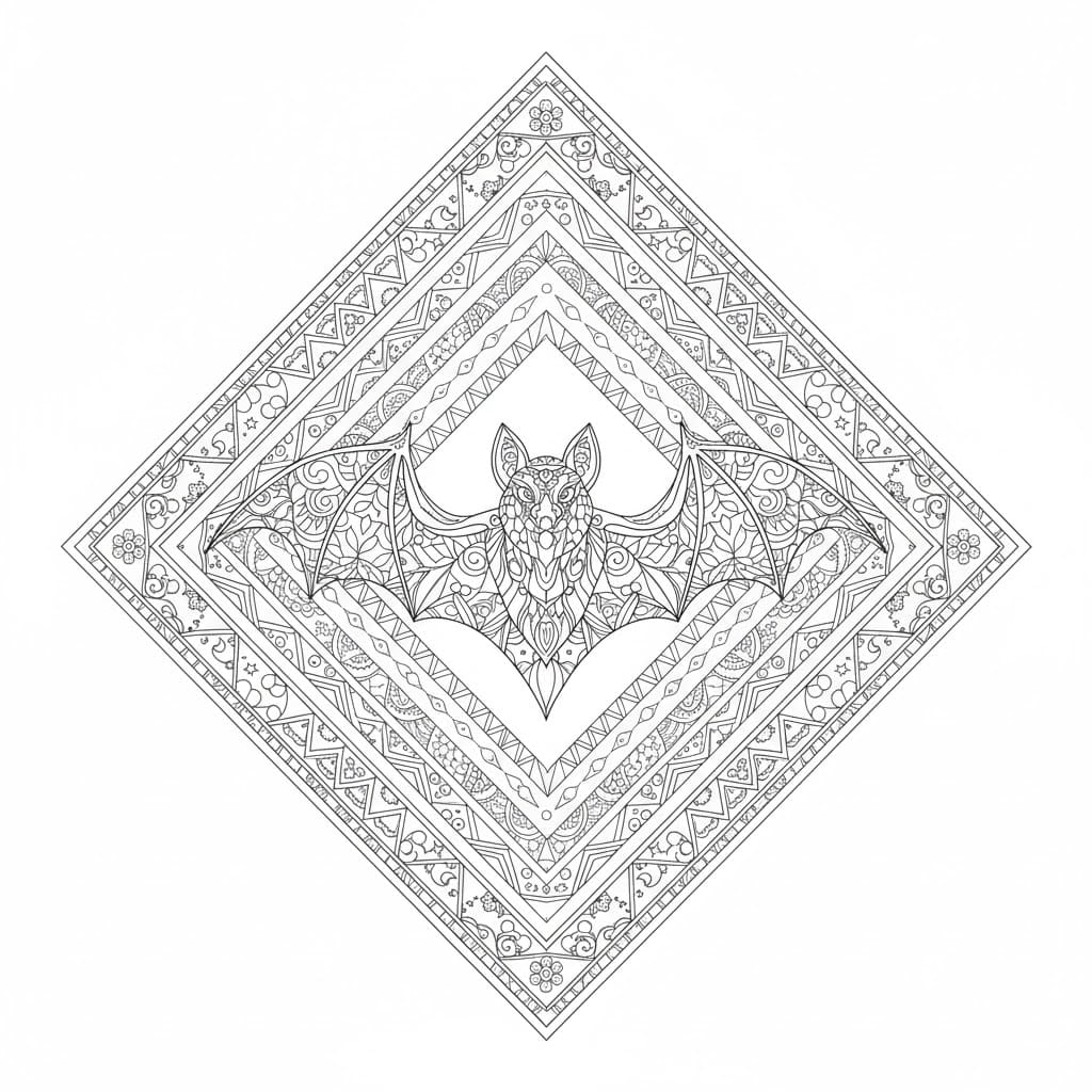 Diamond Bat Mandala Coloring Page Mandalas