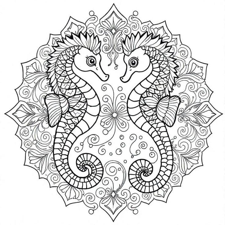 Draw Seahorse Mandala Coloring Page Mandalas