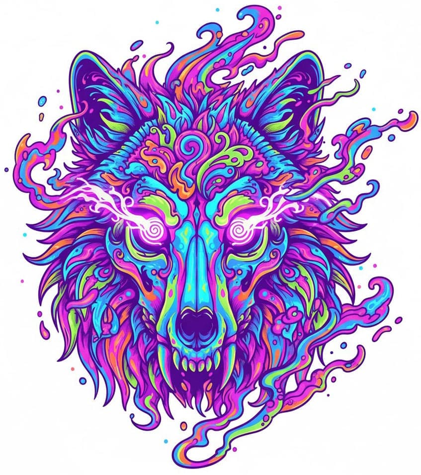 Electric Wolf Spirit Psychedelic Mandala Template Mandalas
