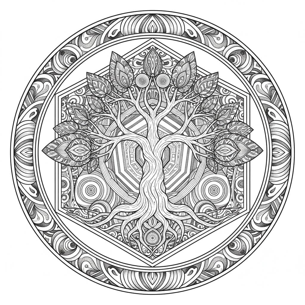 Ethereal Branches Tree Of Life Mandala Coloring Page Mandalas