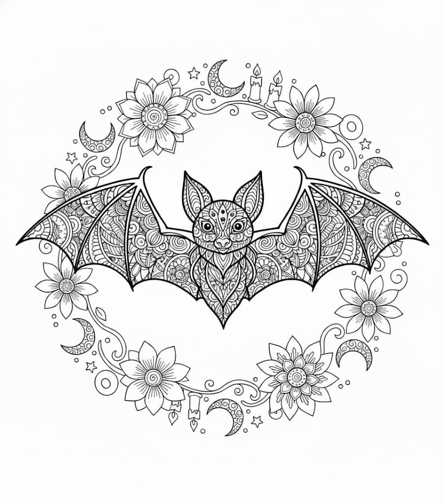 Floral Bat Mandala Coloring Page Mandalas