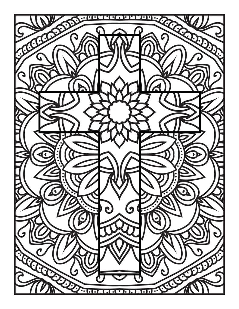Floral Cross Mandala Coloring Page Mandalas
