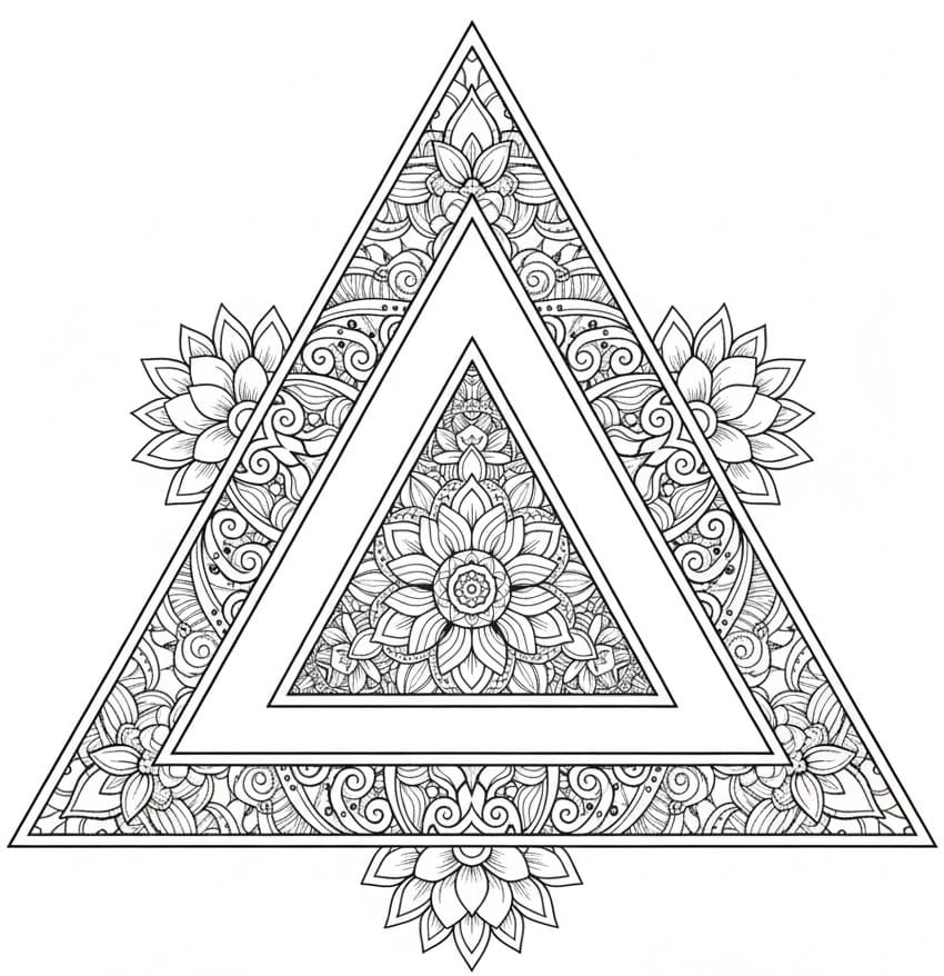 Floral Henna Triangle Mandala Coloring Page Mandalas