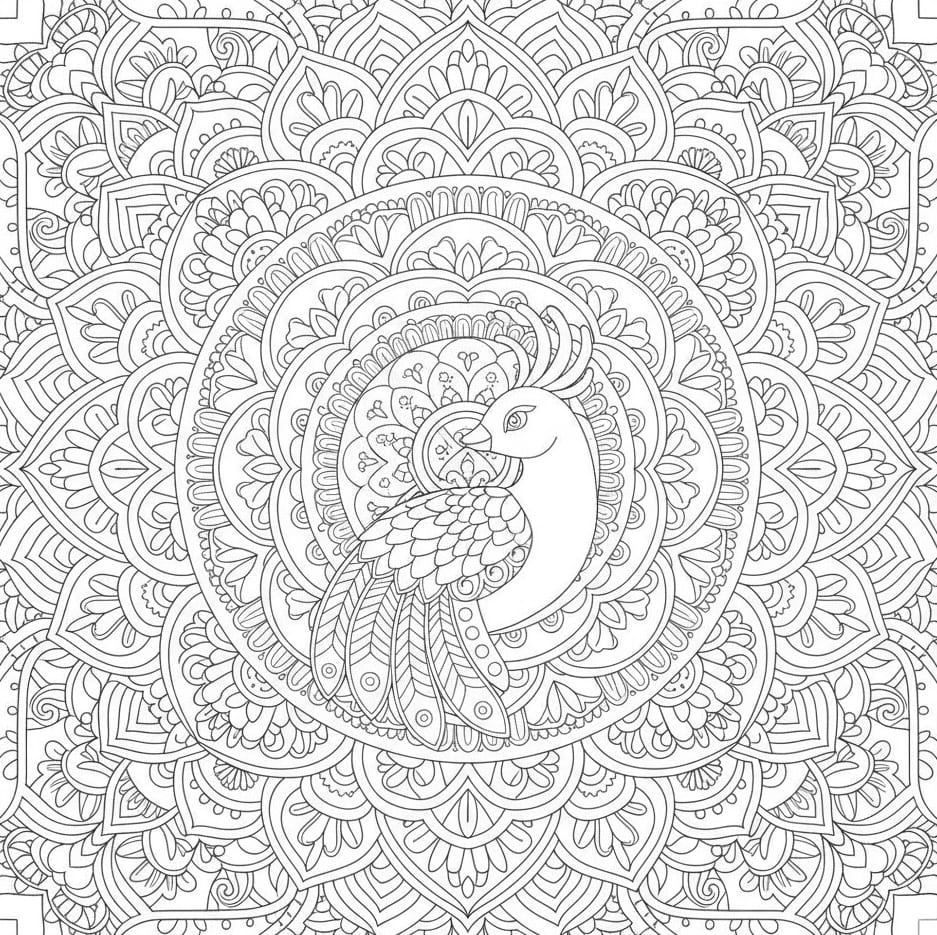 Floral Peacock Mandala Coloring Page Mandalas