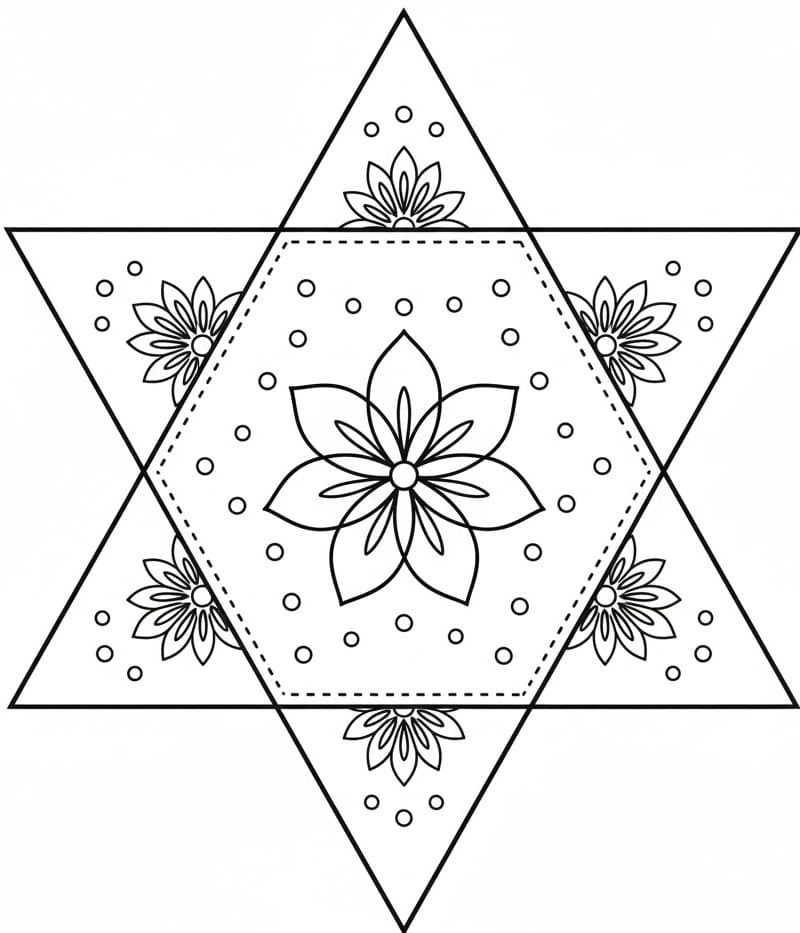 Floral Six-Pointed Star Mandala Coloring Page Mandalas
