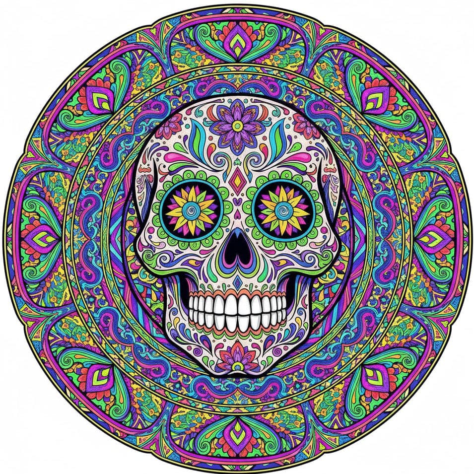 Floral Sugar Skull Psychedelic Mandala Template Mandalas