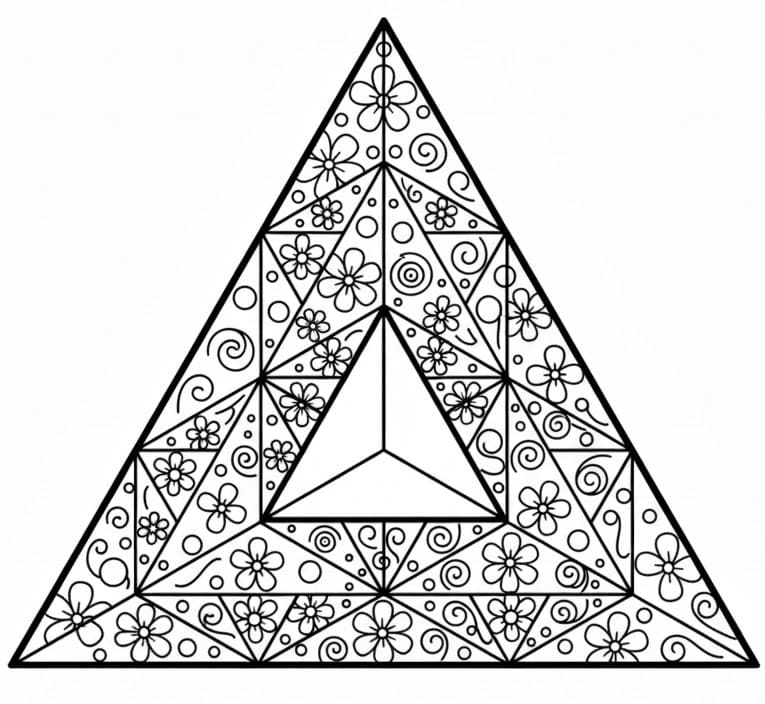 Floral and Swirls Triangle Mandala Coloring Page Mandalas