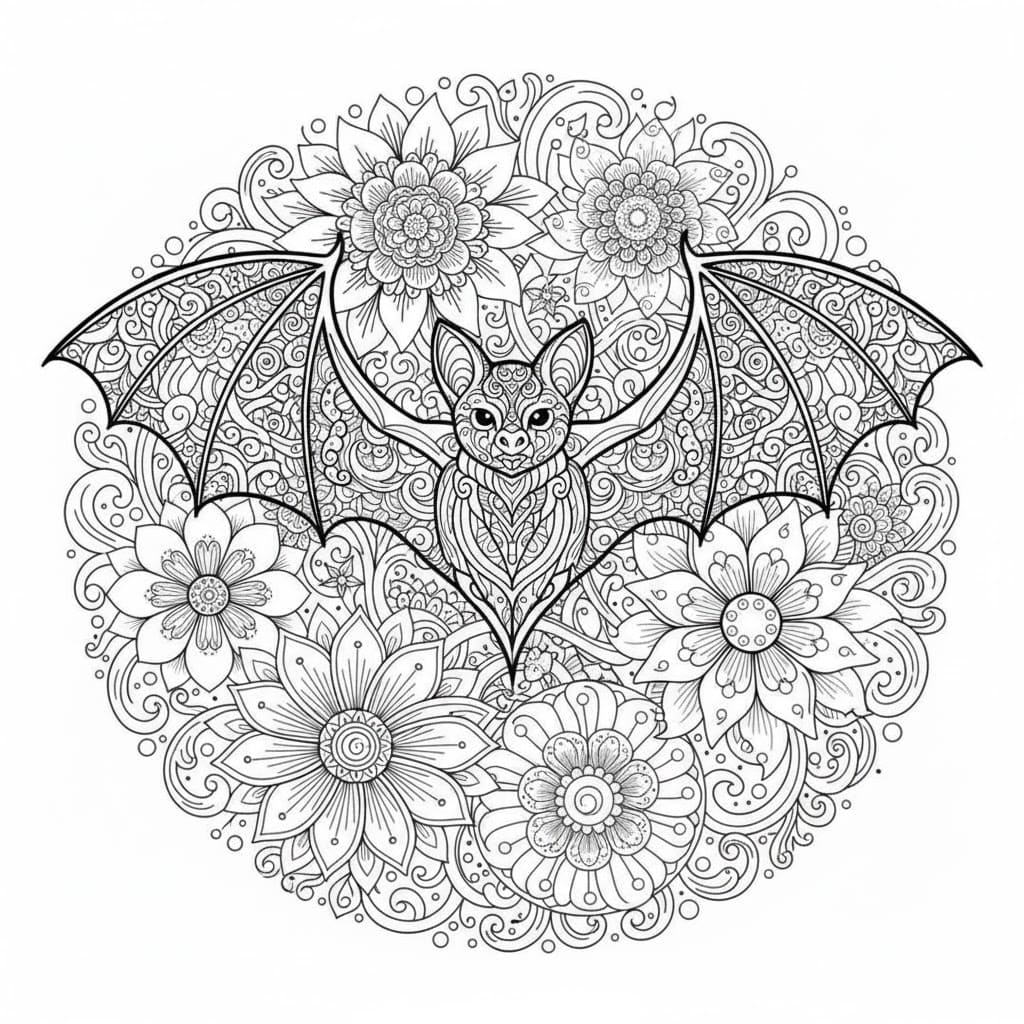 Flower Bat Mandala Coloring Page Mandalas