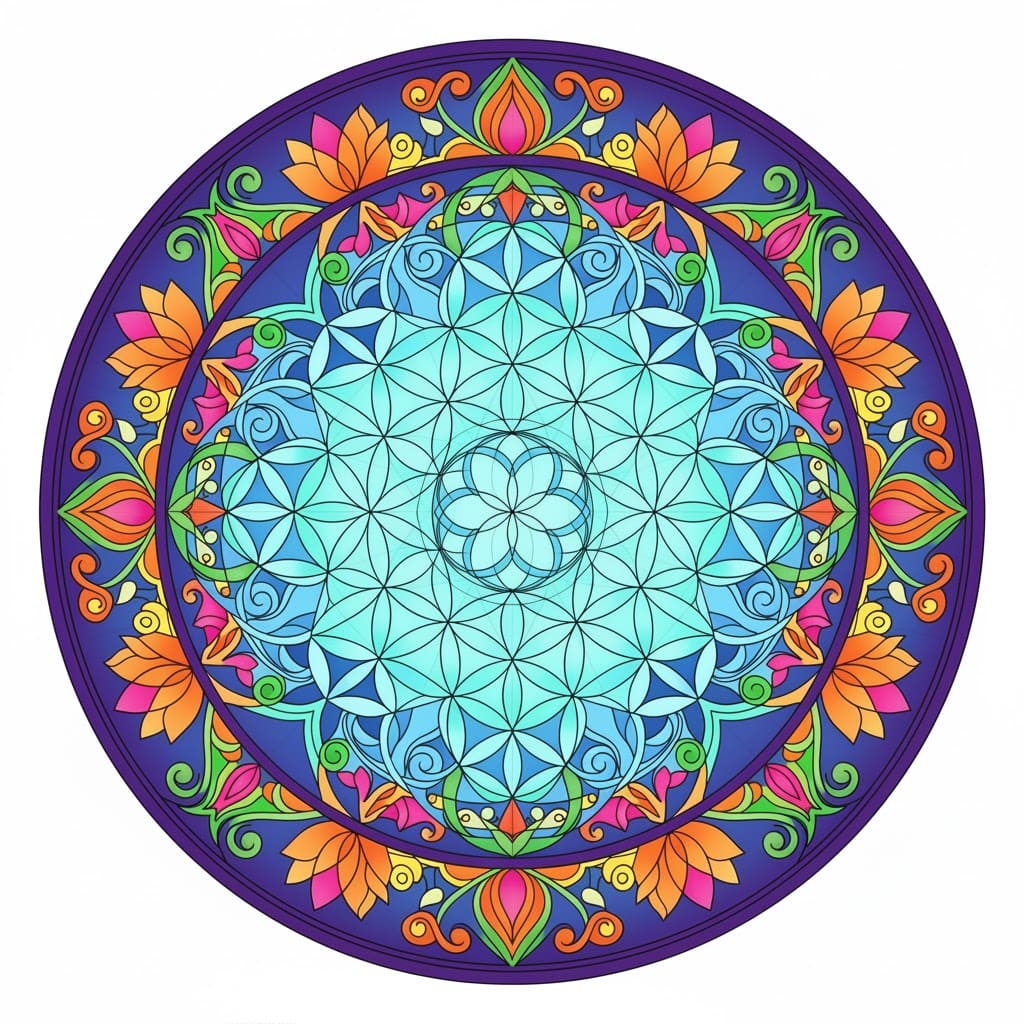 Flower of Life Lotus Border Mandala Sacred Geometry Mandala Template Mandalas