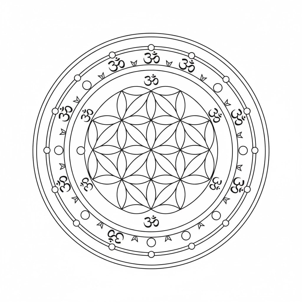 Flower of Life Om Symbol Mandala Sacred Geometry Mandala Template Mandalas