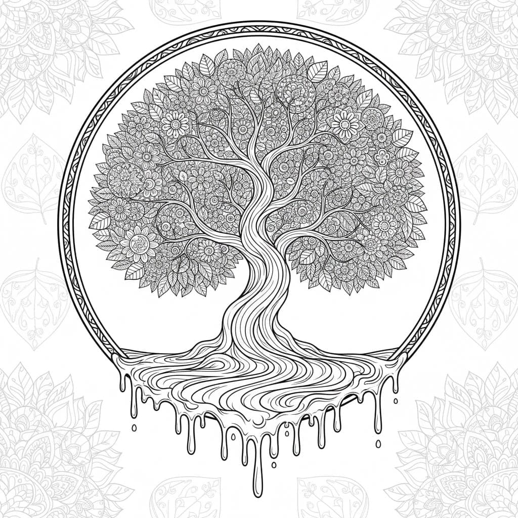 Flowing Root System Tree Of Life Mandala Coloring Page Mandalas