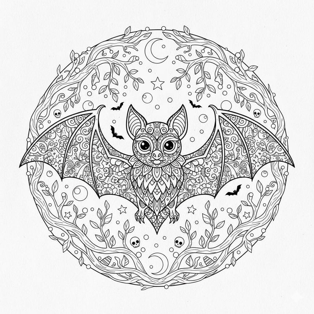 Forest Bat Mandala Coloring Page Mandalas