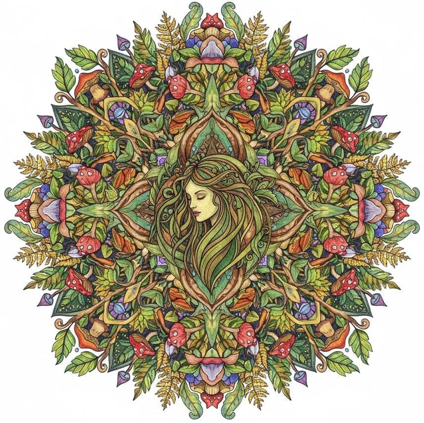 Forest Maiden's Crown Nature Mandala Template Mandalas
