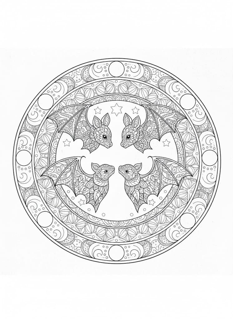 Four Bats Mandala Coloring Page Mandalas