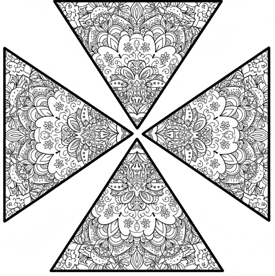 Four Triangles Cross Mandala Coloring Page Mandalas