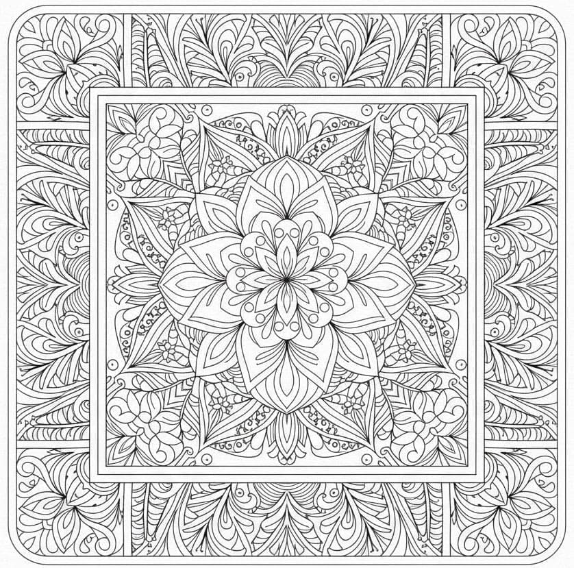 Framed Floral Square Zen Mandala Template Mandalas