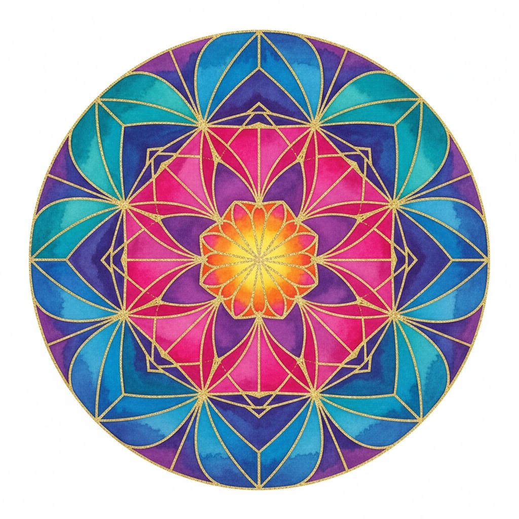 Fuchsia and Teal Bloom Sacred Geometry Mandala Template Mandalas