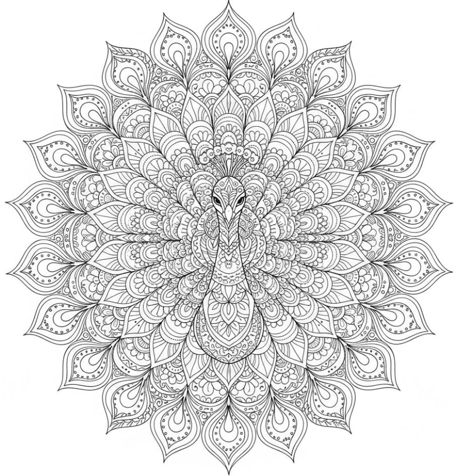 Full Feather Peacock Mandala Coloring Page Mandalas