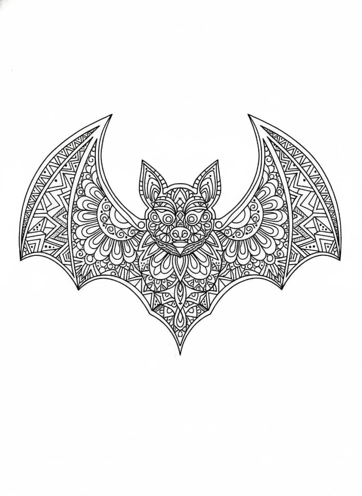 Geometric Bat Mandala Coloring Page Mandalas