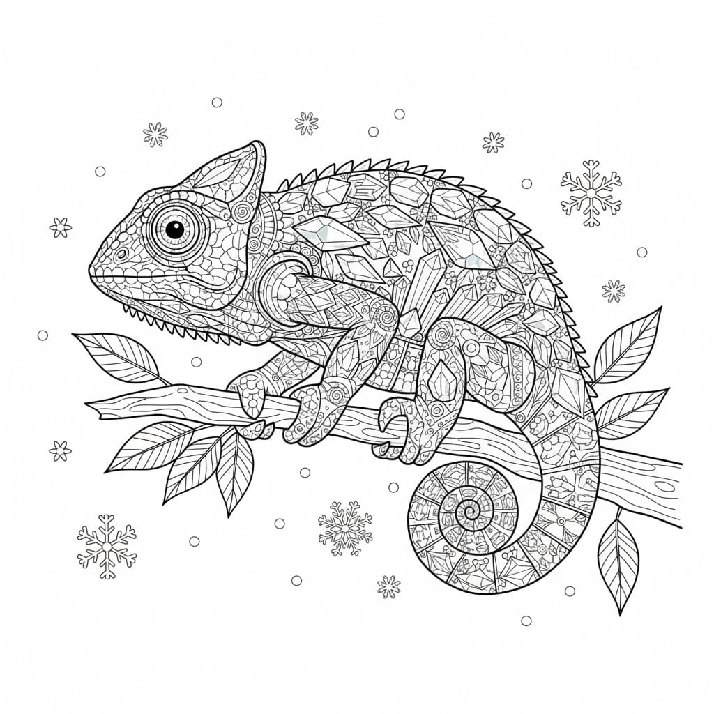 Geometric Chameleon Winter Mandala Coloring Page Mandalas