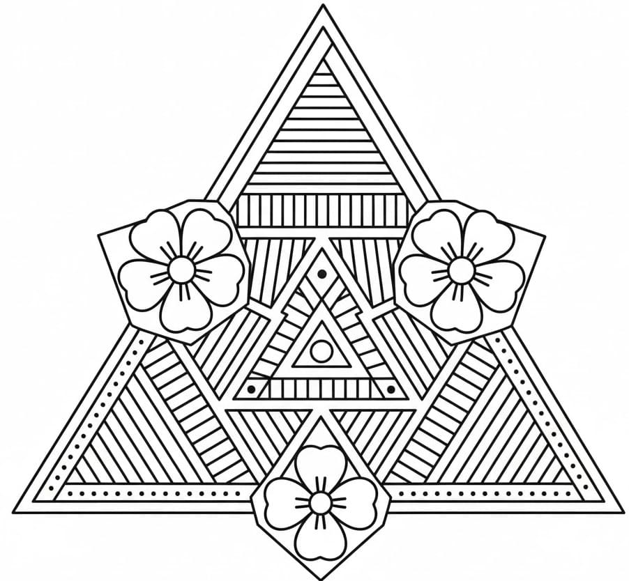 Geometric Floral Triangle Mandala Coloring Page Mandalas