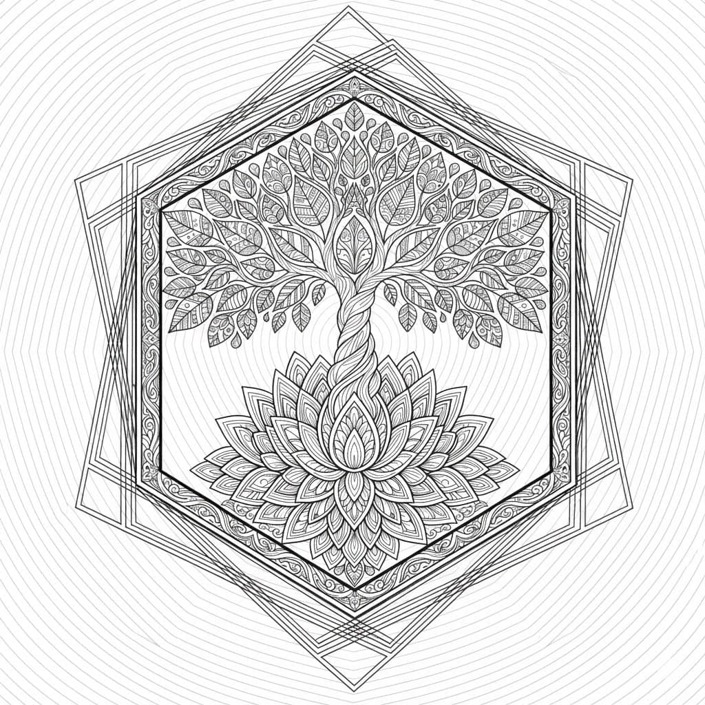 Geometric Pattern Tree Of Life Mandala Coloring Page Mandalas