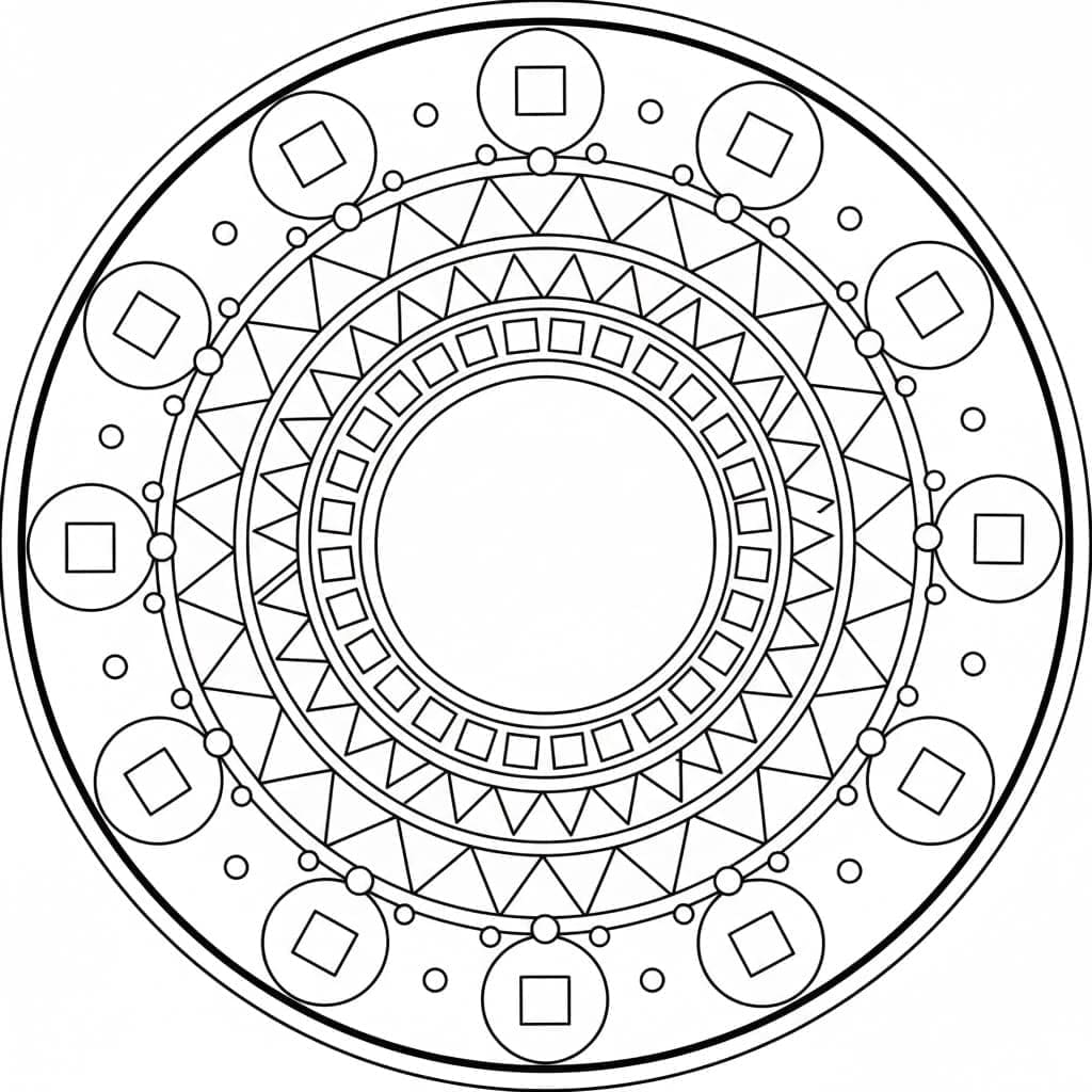 Geometric Square and Triangle Ring Mandala Template Mandalas